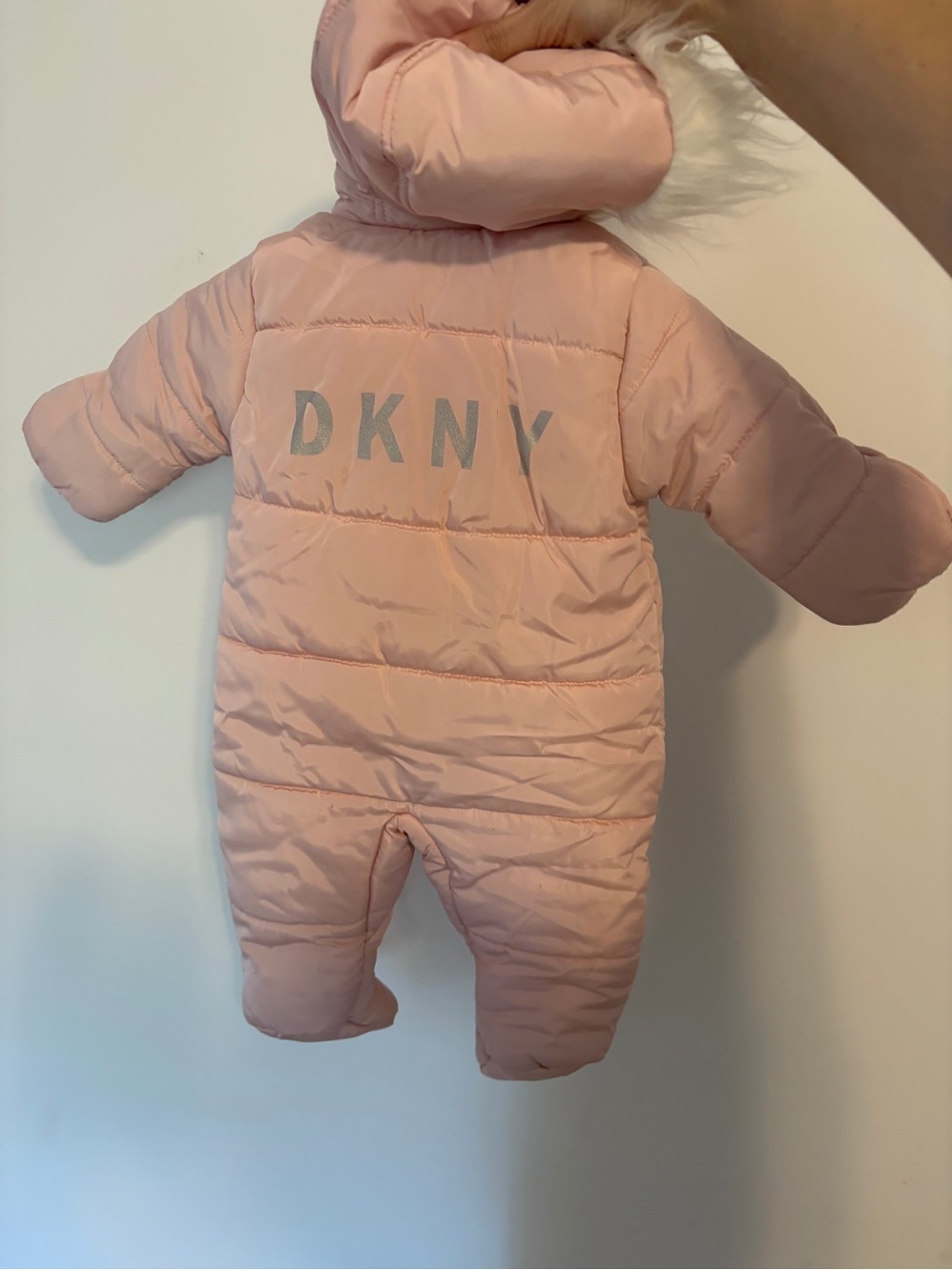DKNY Light Pink Quilted Infant One-Piece Snowsuit 90$ value